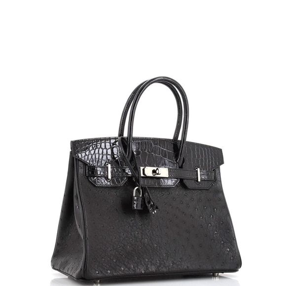 Hermes Touch Birkin Bag Noir Ostrich with Shiny Alligator with Palladium Hardwar - Picture 2 of 8